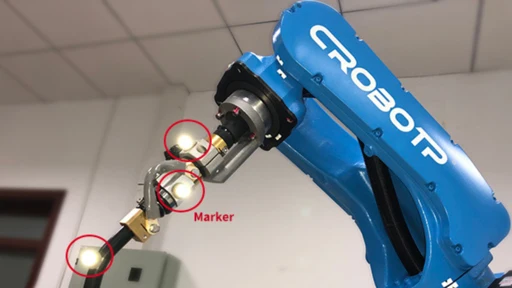 display of motion capture identification points on welding robots